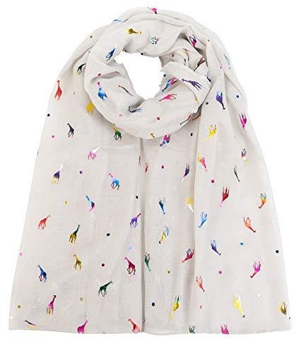 Giraffe Animal Print Women's Scarf Shawl Wrap By World of Scarfs (Glitter Giraffe Ivory White)