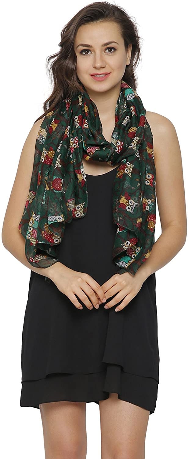 World of Shawls Ladies Women's Owl on Branch Print Scarf Wraps Shawl Maxi Soft Scarves