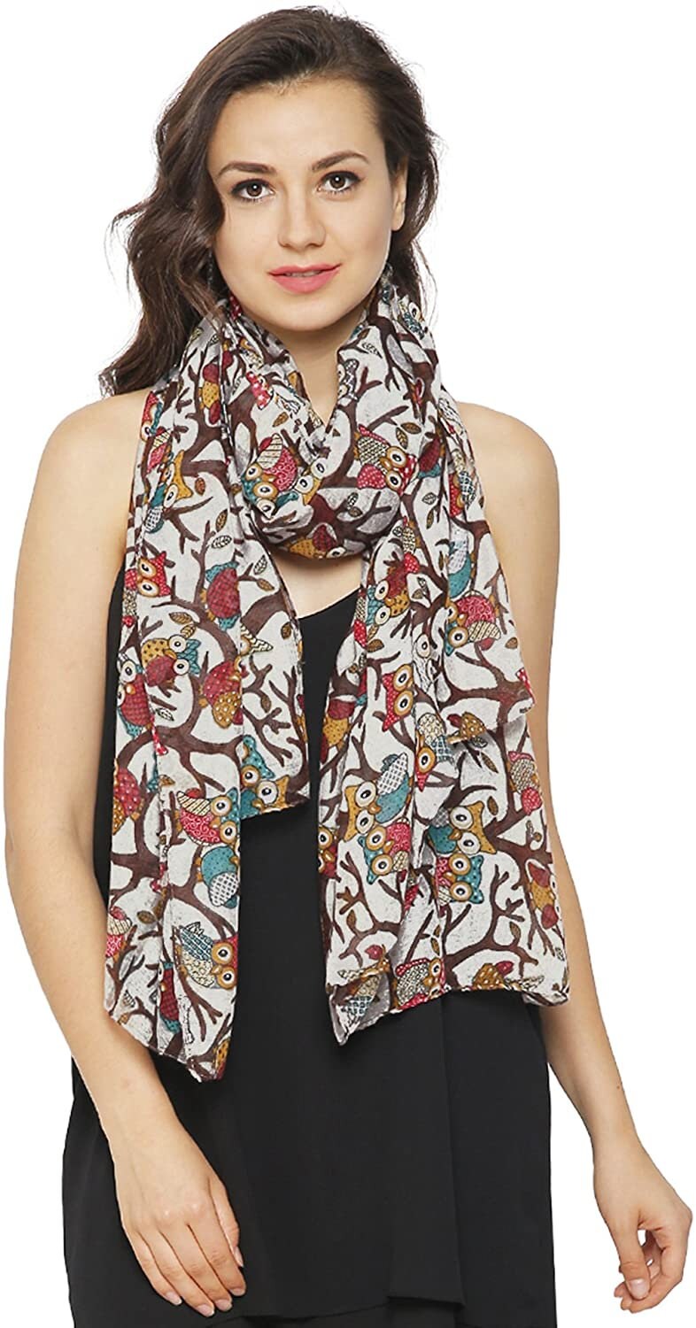 World of Shawls Ladies Women's Owl on Branch Print Scarf Wraps Shawl Maxi Soft Scarves