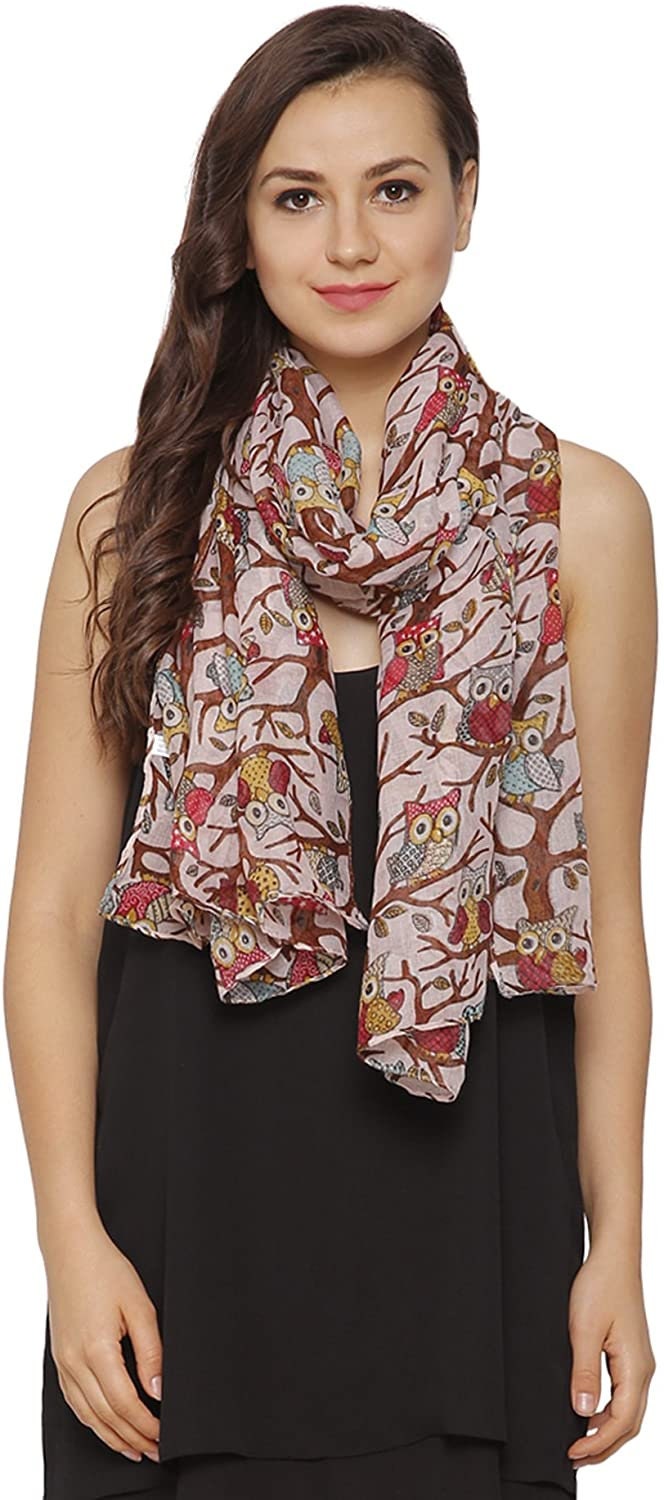 World of Shawls Ladies Women's Owl on Branch Print Scarf Wraps Shawl Maxi Soft Scarves