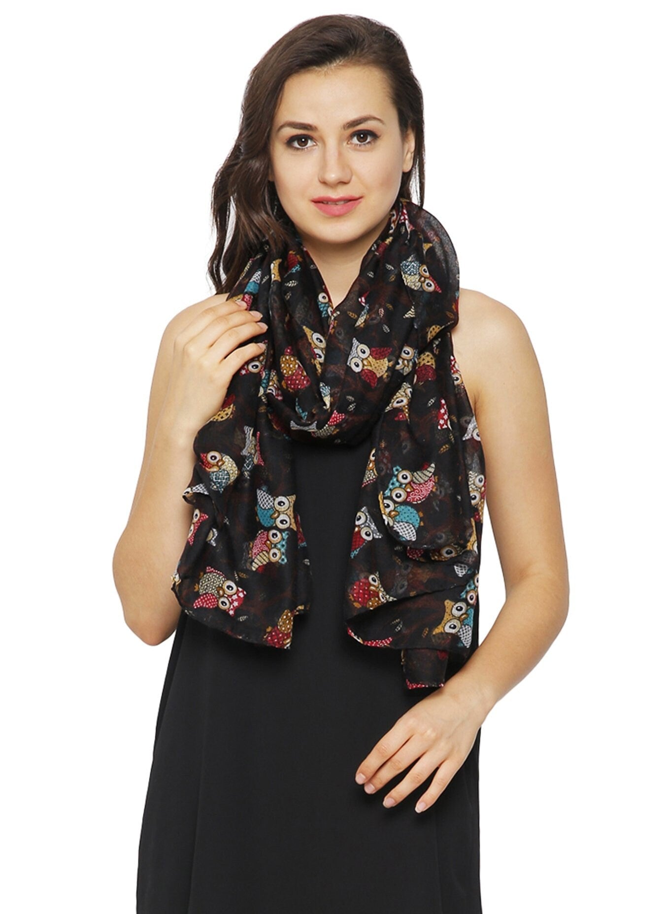 World of Shawls Ladies Women's Owl on Branch Print Scarf Wraps Shawl Maxi Soft Scarves