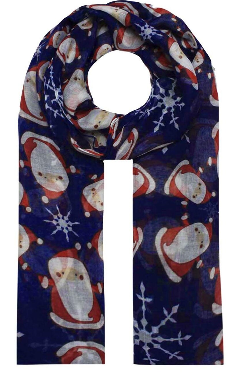 Women Ladies Unisex Christmas Santa Claus Snow Flake Print Scarf Wrap Soft Long Large Light