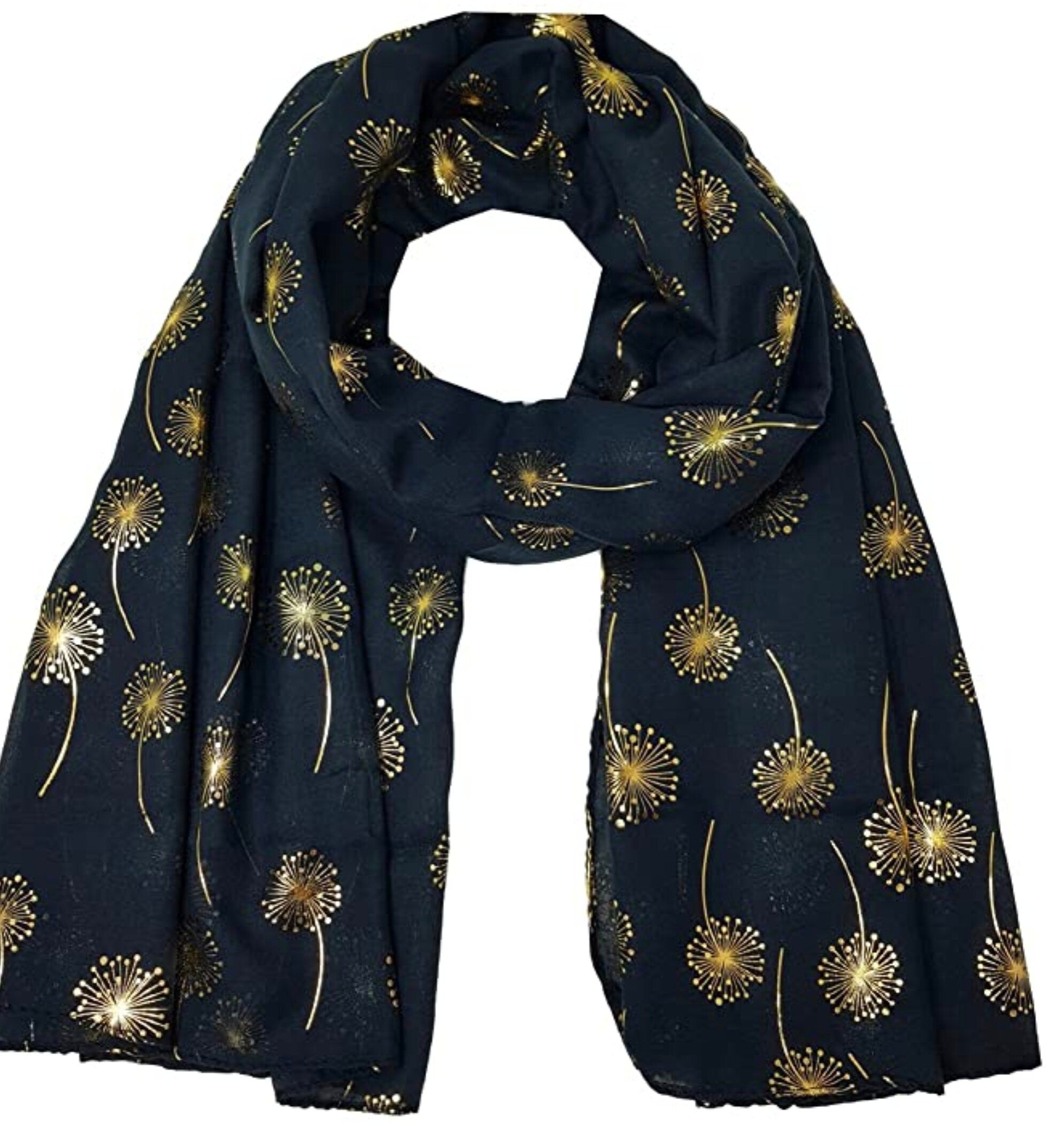 Dandelion New Ladies Women Glitter Foil Sparkle Print Scarf Scarves Christmas Gift