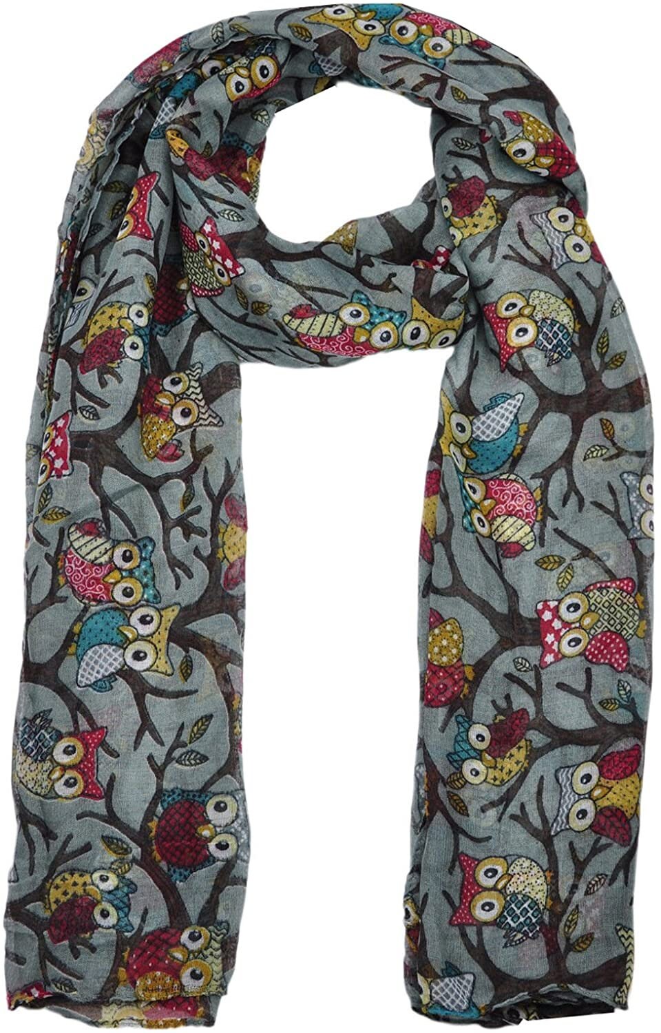 World of Shawls Ladies Women's Owl on Branch Print Scarf Wraps Shawl Maxi Soft Scarves
